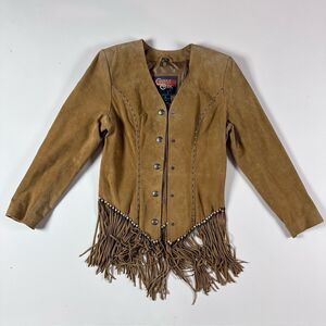 Cripple Creek Women's Brown Suede Leather Fringe Jacket Western Medium VTG